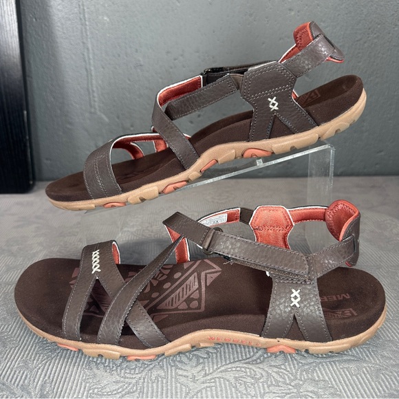 Merrell Shoes - Merrell Sandspur J001230 Espresso/Red Leather Strappy Active Sandal EU42  US 11